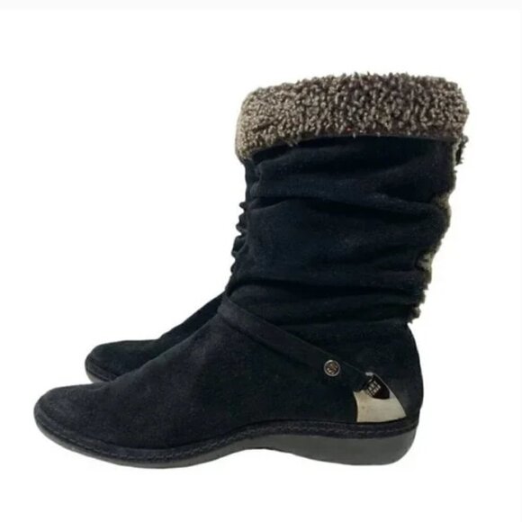 Stuart Weitzman Black Spanish Suede Slouch Wool Ankle Boots - Size 7.5 - Picture 4 of 12